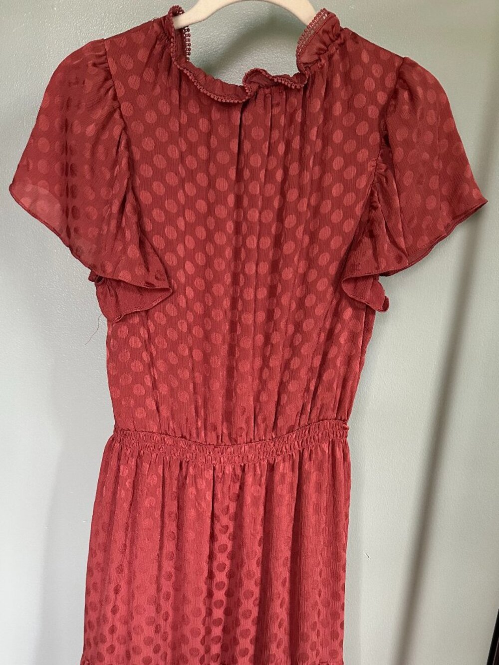 NWT Max Studio Polka Dot Tiered Flutter Sleeve Maxi Dress Medium - Picture 3 of 8
